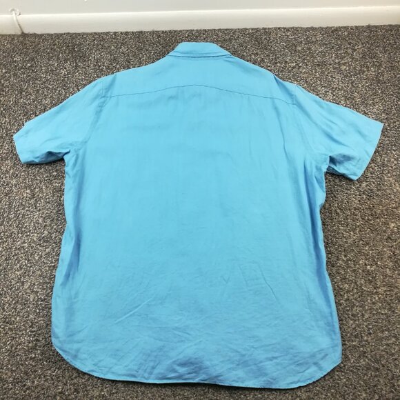 Vintage J Crew Shirt 100% Linen Short Sleeve Button Down Blue Mens Medium Y2K - Picture 5 of 10